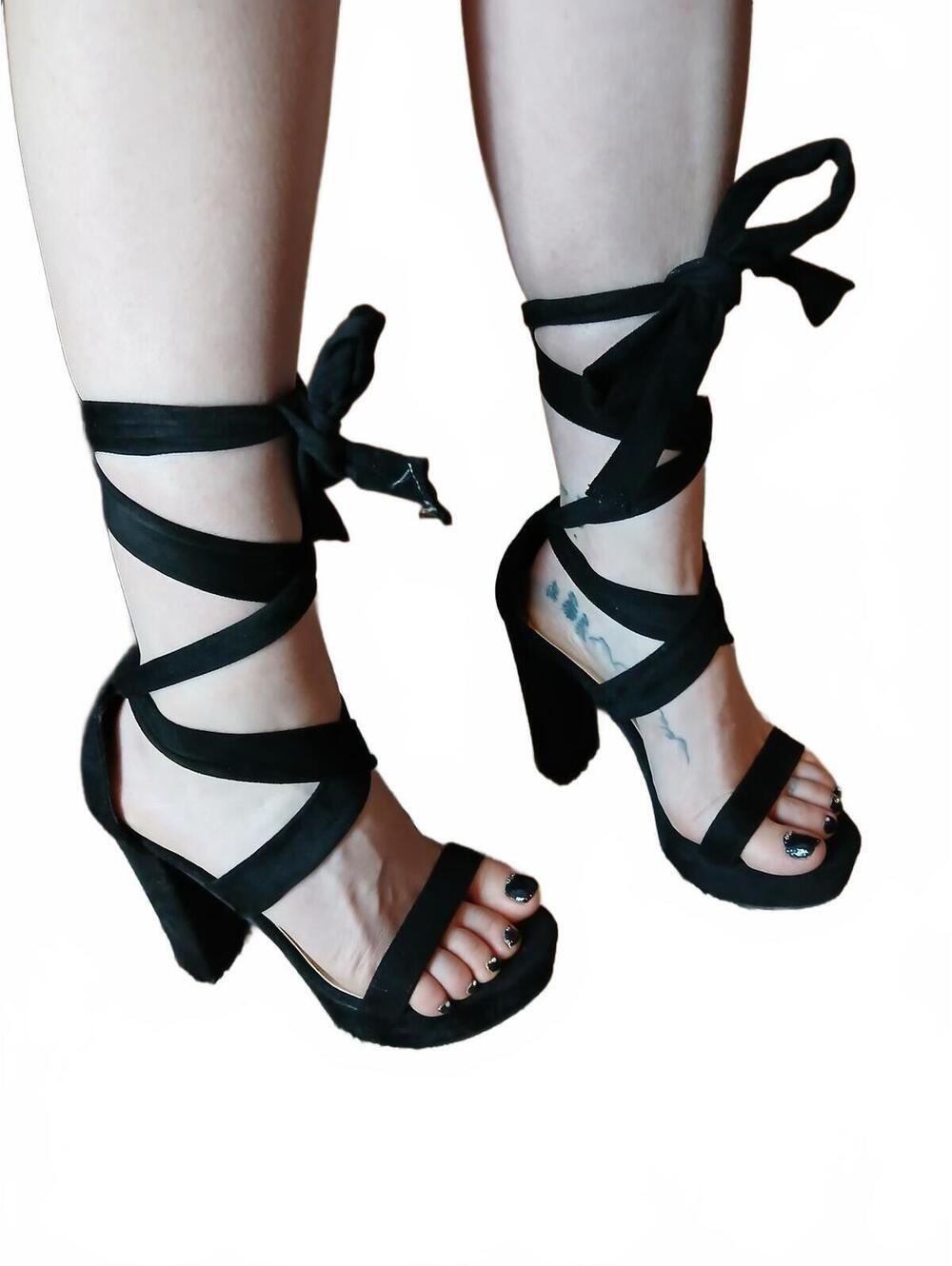 McKoine Black Lace Up Platform Heels 5" Strappy Party Club High Heels Size 6
